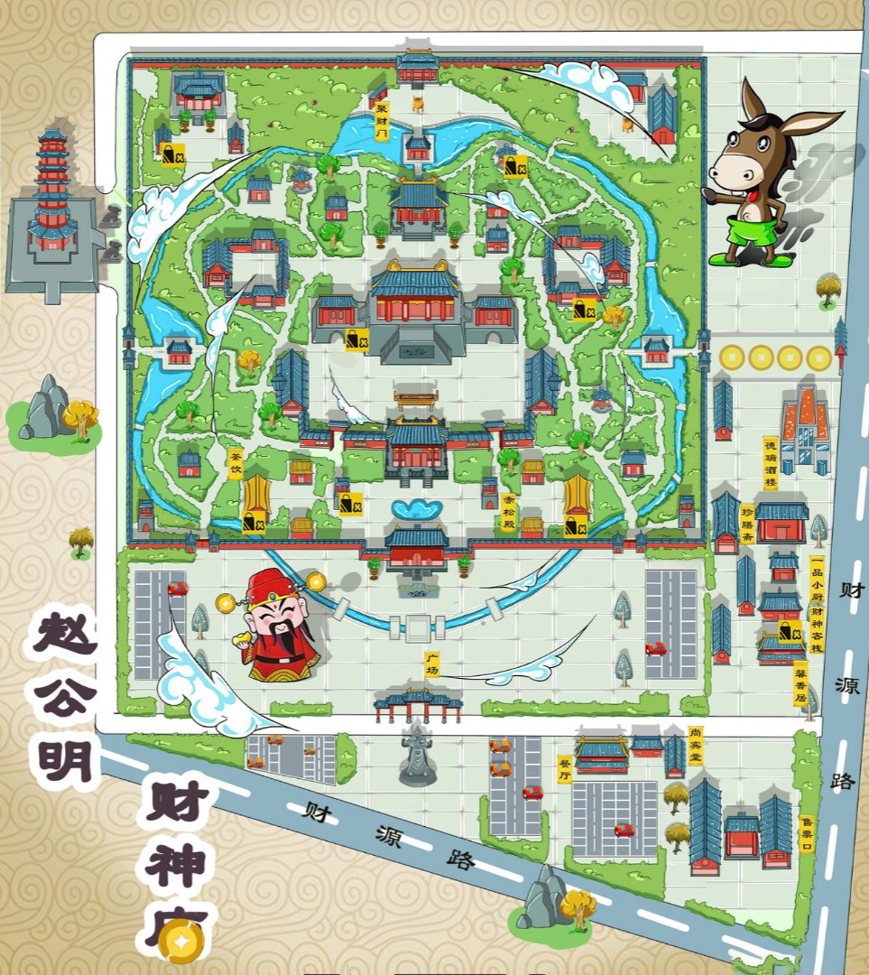 张港镇寺庙类手绘地图